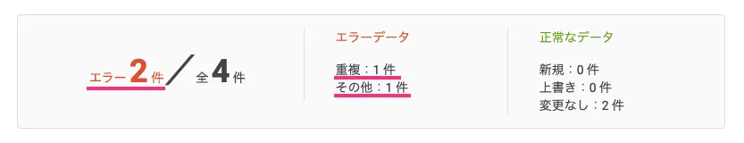 データ確認結果のエラー表示