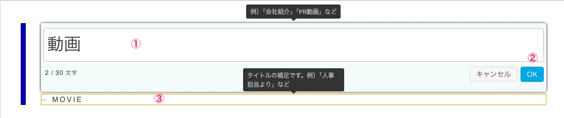 動画コンテンツのタイトル入力
